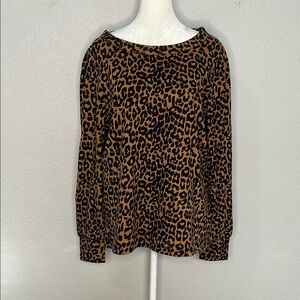 Loft Puff Shoulder Leopard Top Size Medium